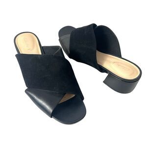 Clarks Cushion Womens Sz 9 M Comfort Casual Sandals Black Suede Leather Open Toe
